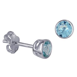 Sterling Silver 4mm Bezel Set March Aquamarine Glass