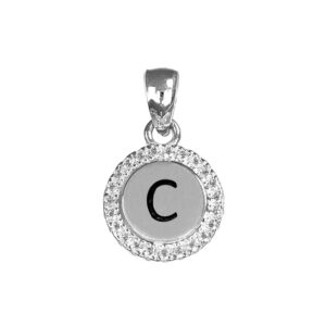 Letter C CZ Disc Pendant